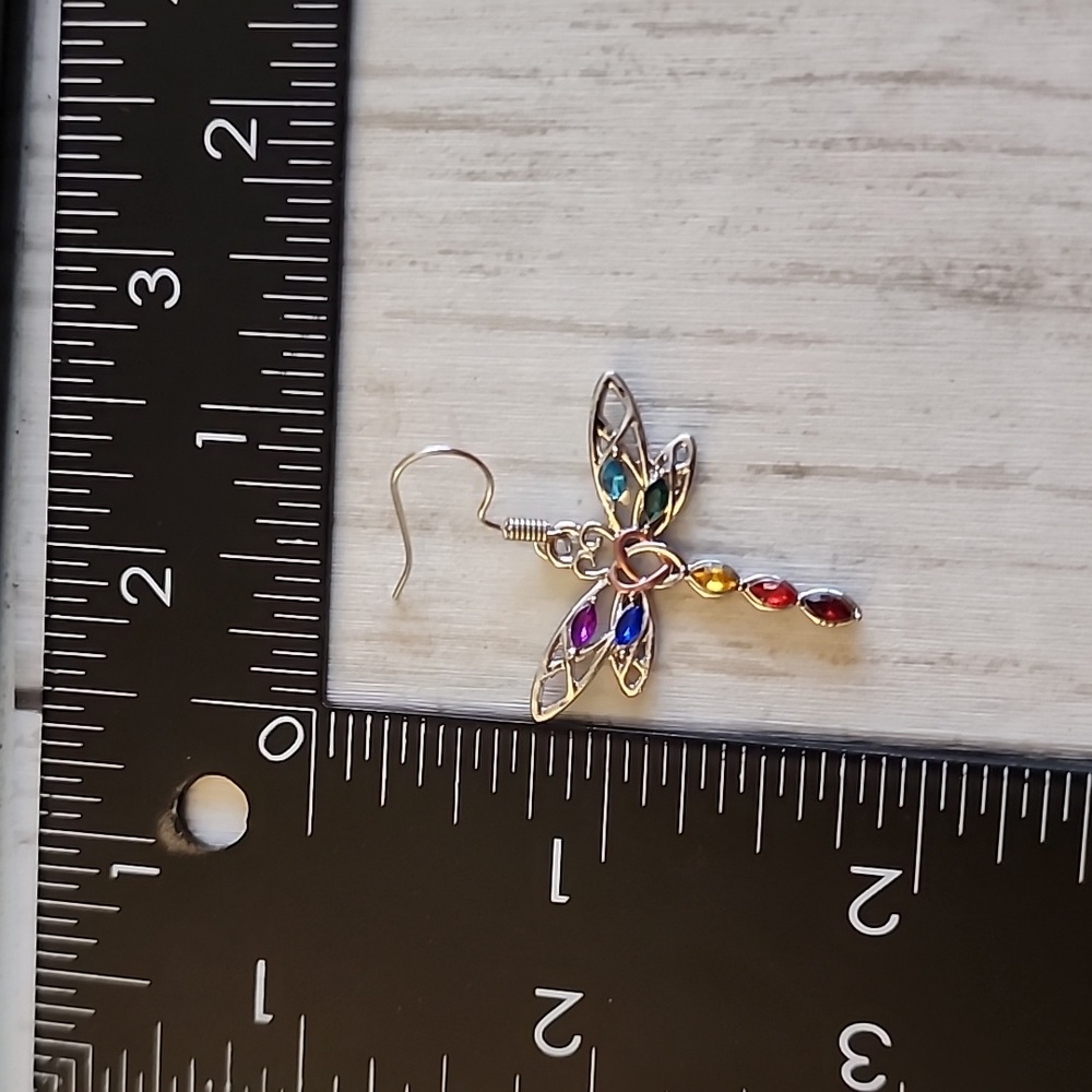 Dragonfly Earrings Multicolor Gems - Picture 3 of 3